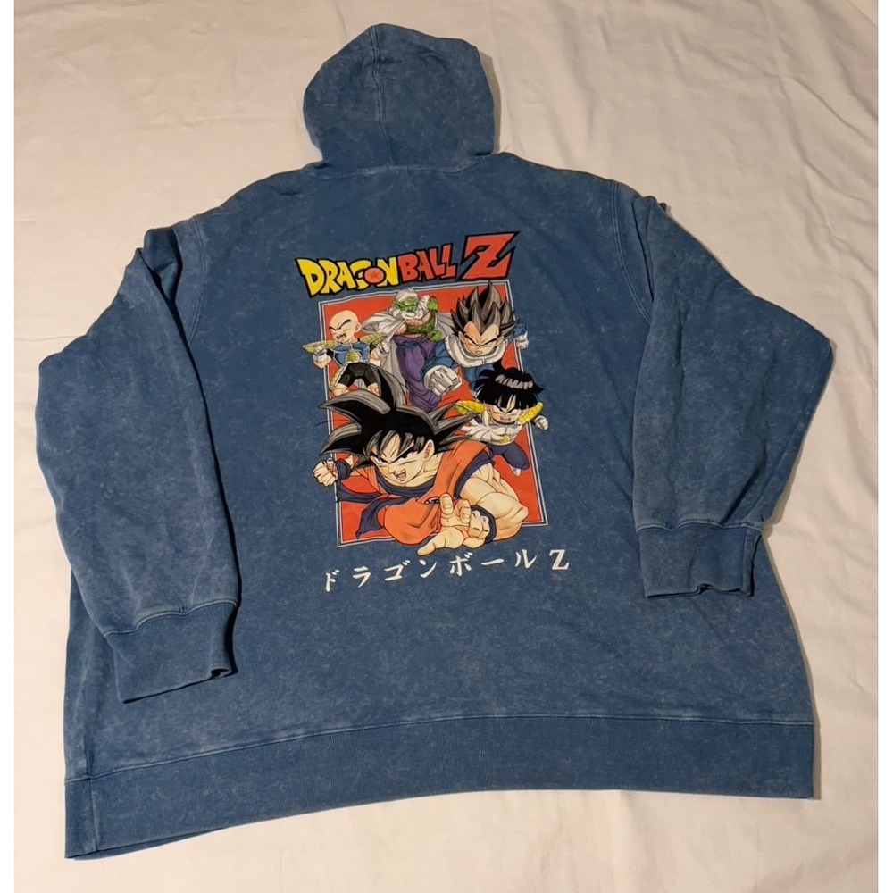 Dragon Ball Z Hoodie Mens 3XL Blue Mineral Wash Goku Vegeta Anime Graphic